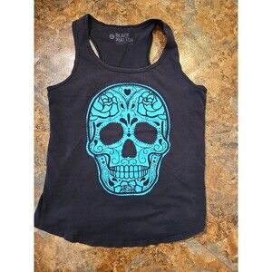Y2K‎ Black Matter Blue Skull Face Black Tank Tee Size Large 90s (A6)